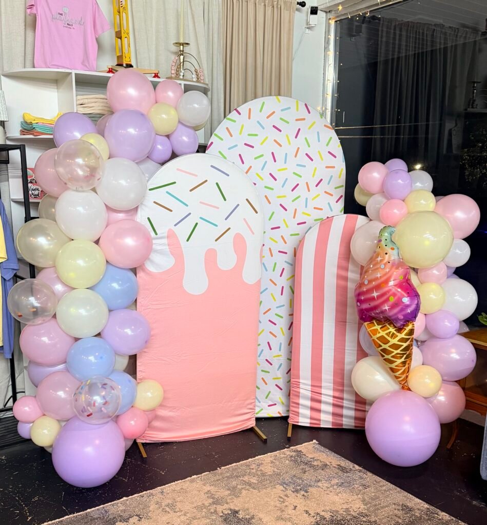 two columns of balloons organized niceley into columns